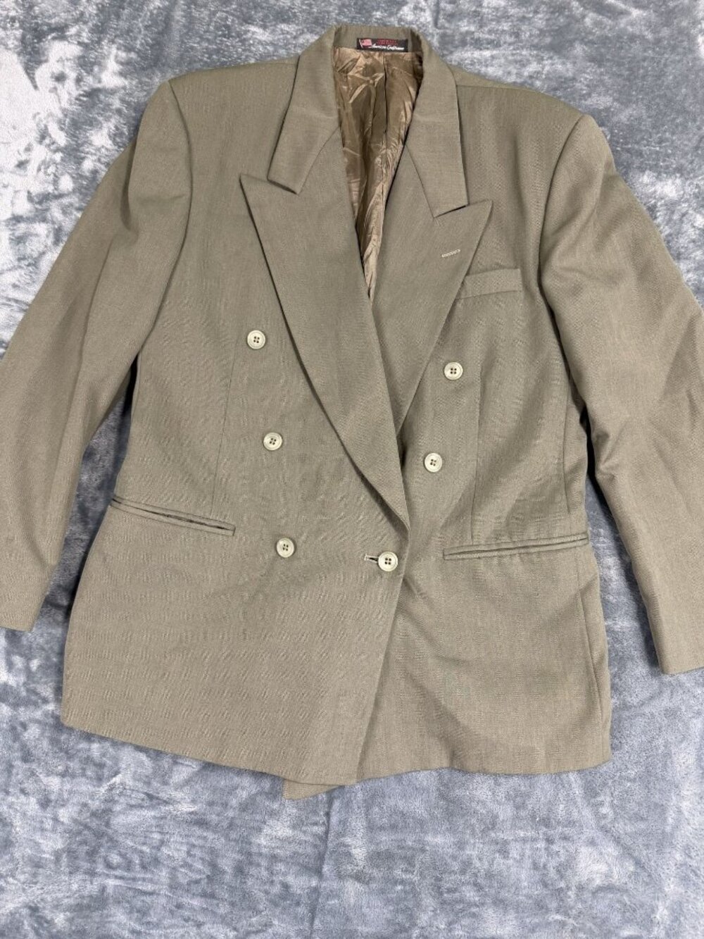 City Streets  Double-Breasted Suit Jacket 40S Olive Green Wool Blend USA Made